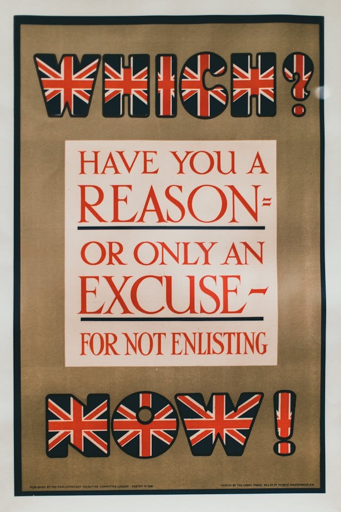 Historic British recruitment poster featuring a patriotic call to enlist.